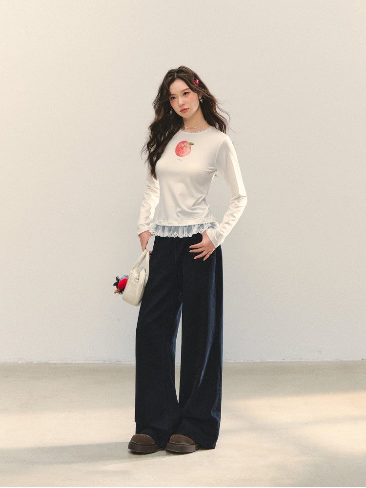 Fruit Print Lace-spliced T-Shirt