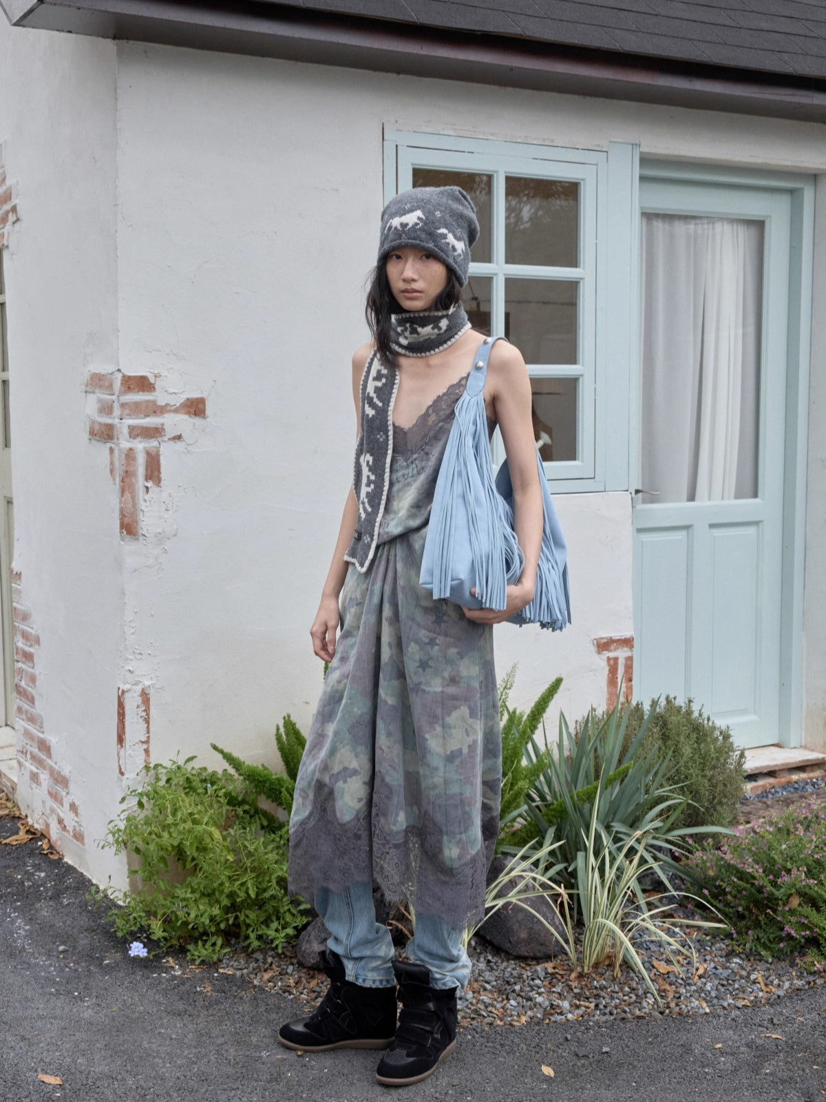 Suede Fringe Stud Tote