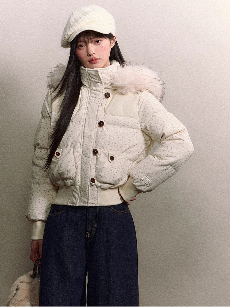 Faux Fur Collar Plaid Down Jacket