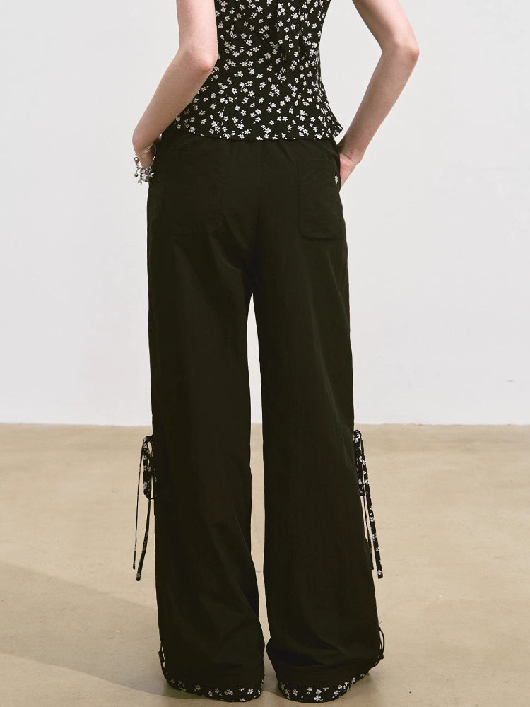 Floral-Patchwork Lightweight Checkered Utility Pants