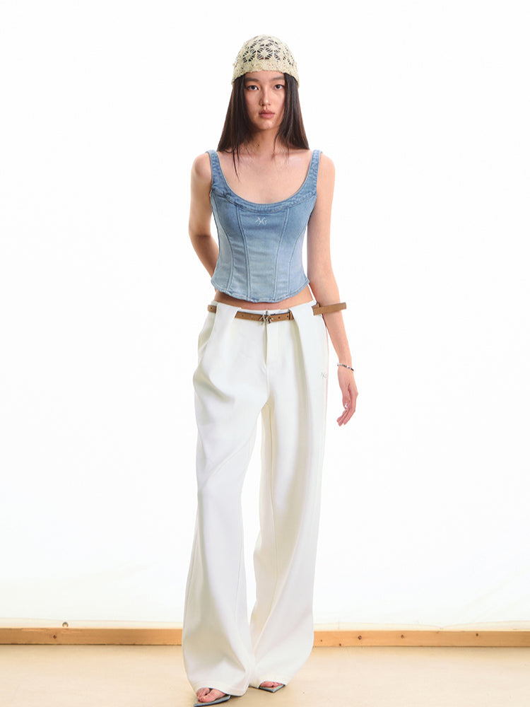 Twill Denim Big U-neck Waist Cinching Vest