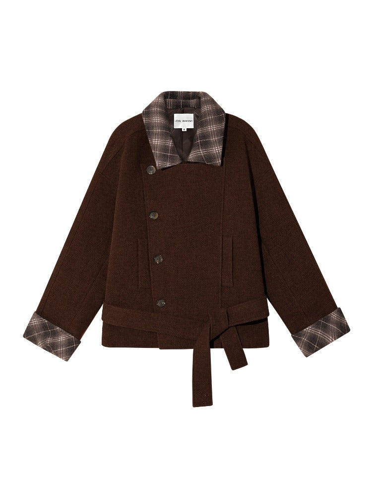 Plaid Panel Wool Cropped Jacket