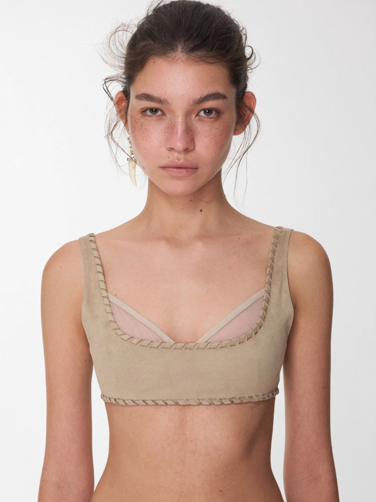 Suede Mesh Lace-Up Bralette