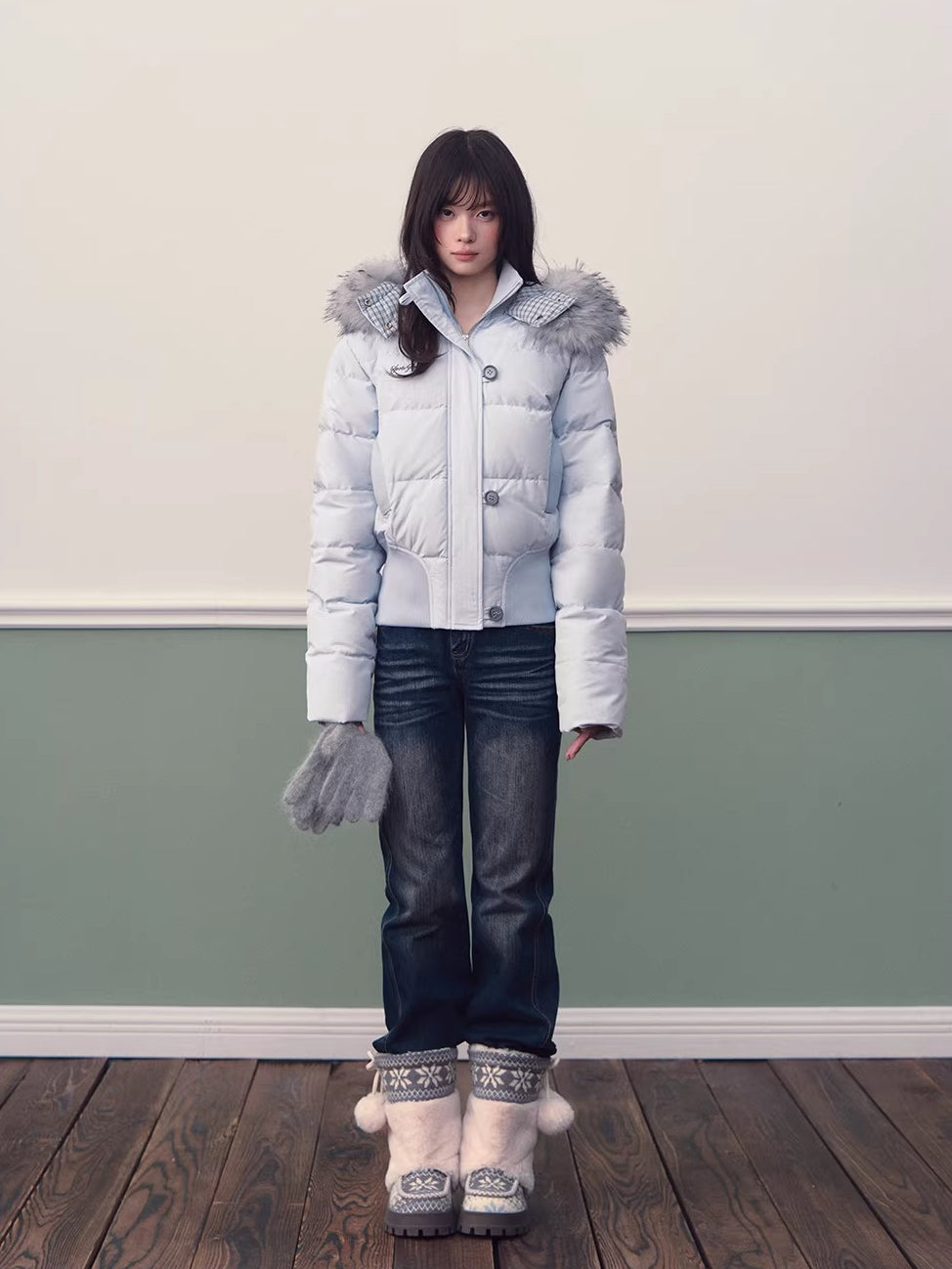 Blue Plaid Hooded Down Jacket