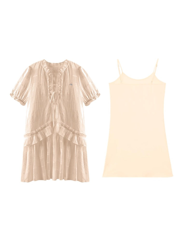 Checkered Hollow-Out Ruffled Dress Set