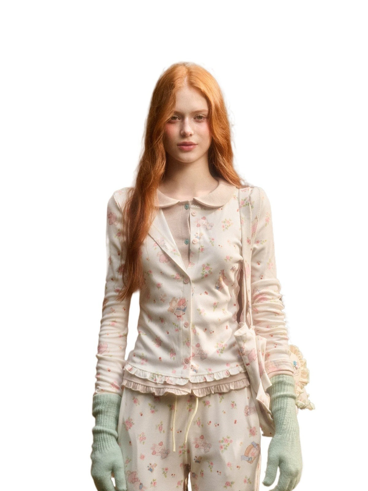 Bunny Print Cardigan & Pants Set