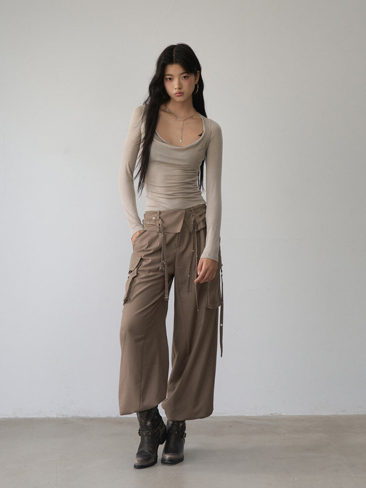 Reversible Off-shoulder Slim Long-sleeve T-shirt