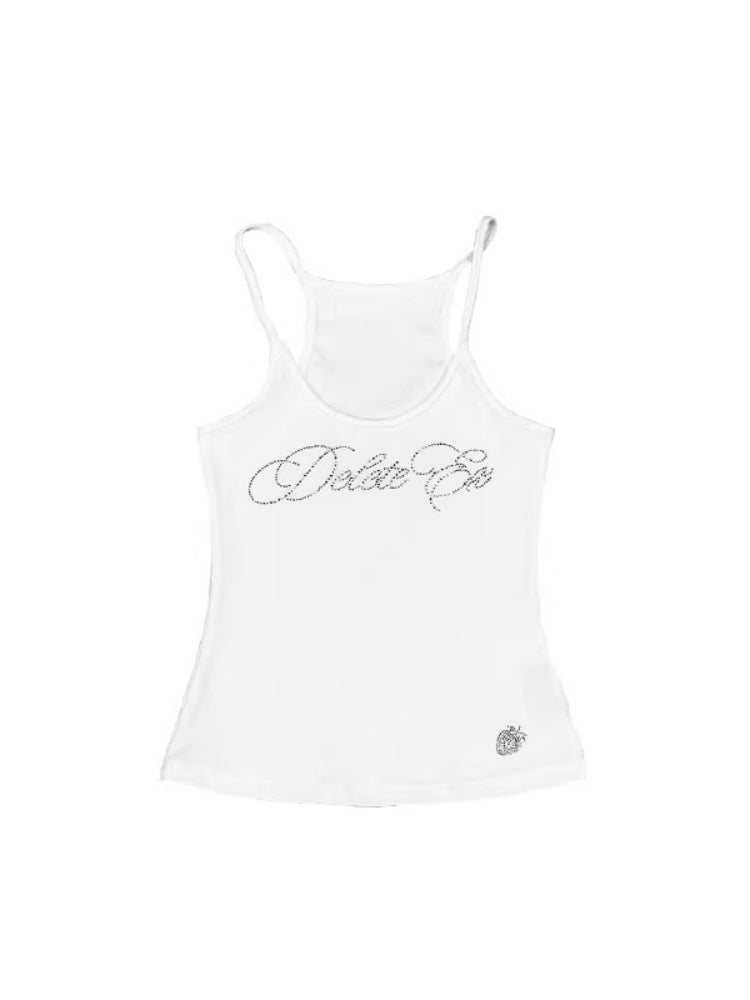 Rhinestone Ribbed Halter Tank Top