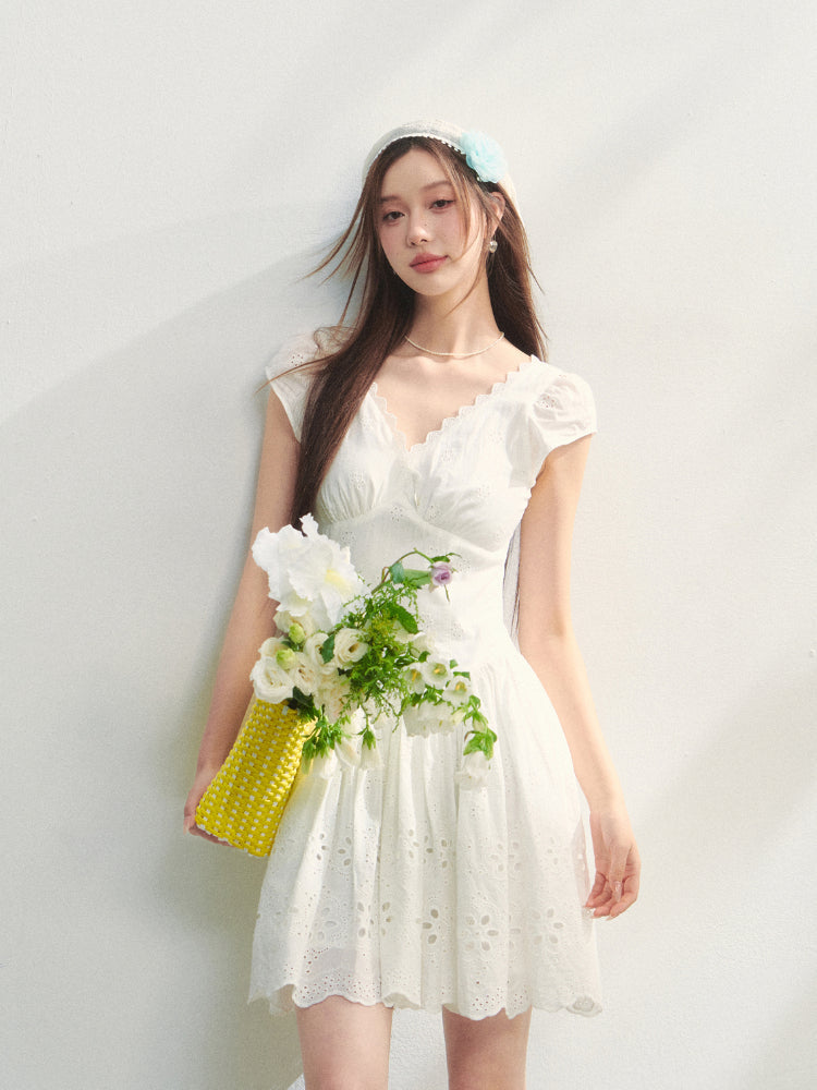 V-Neck Flower - Cutout Dress