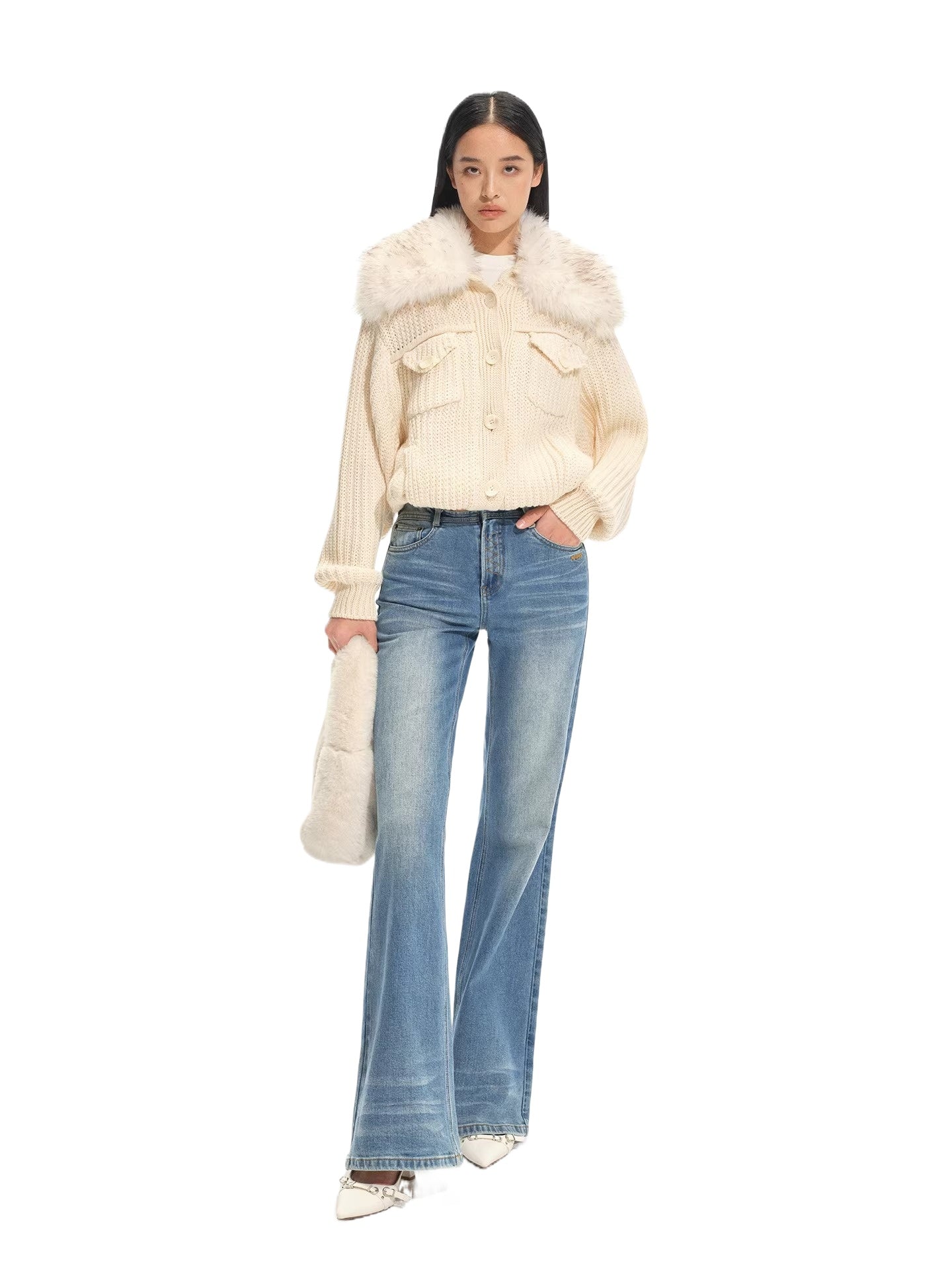 Colmar Fox Fur Oversized Cardigan