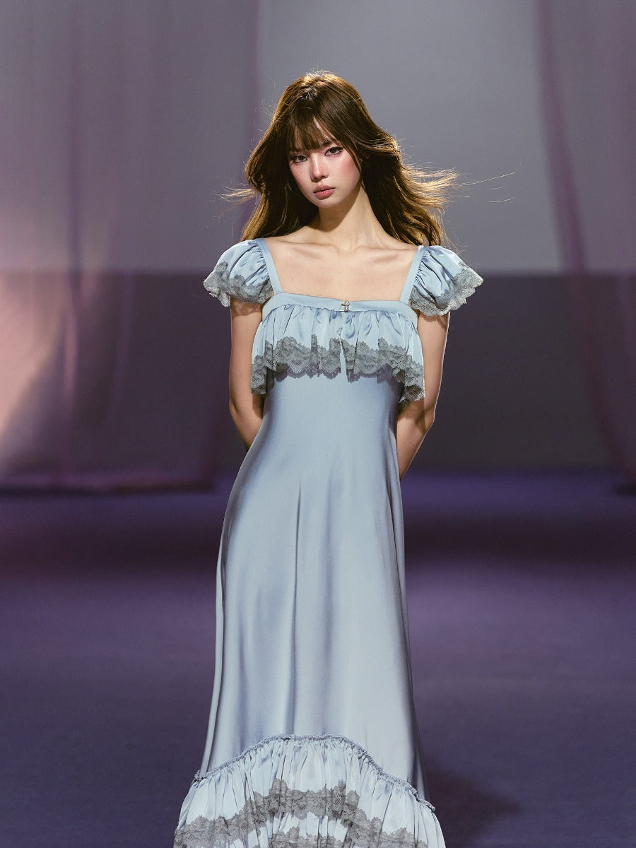 Lace Panel A-Line Maxi Dress