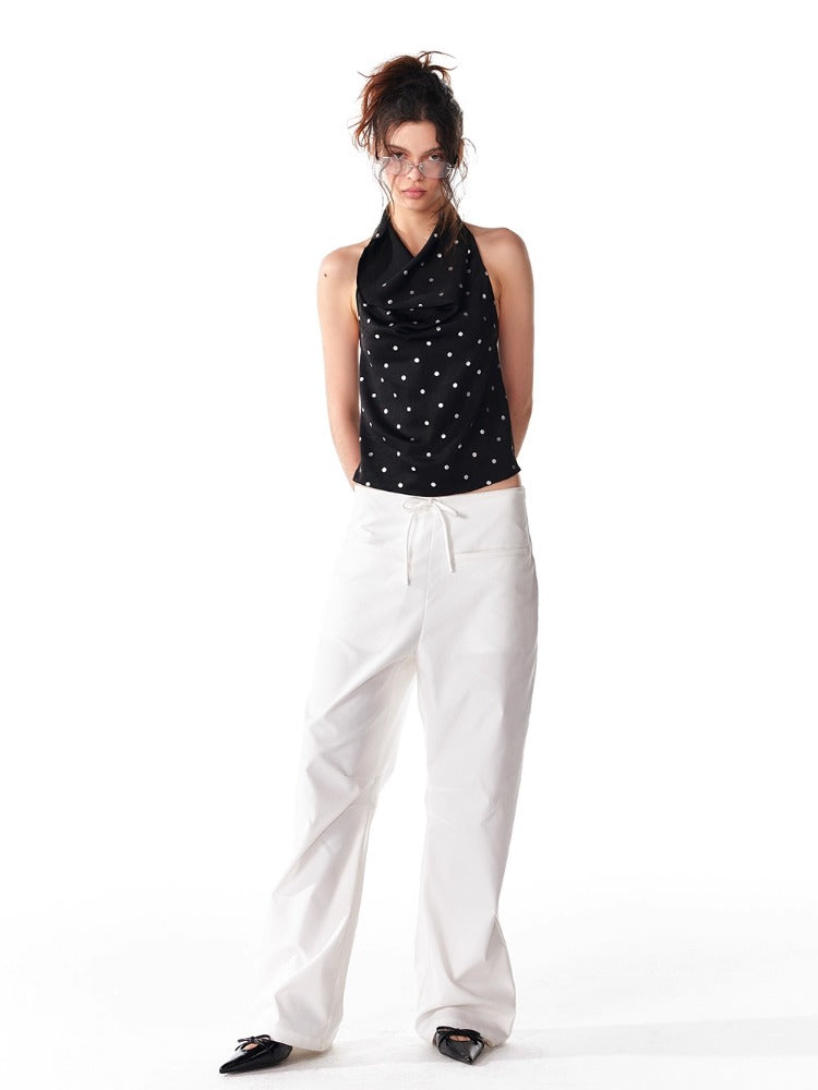 Black Silver Polka Dot Neckline Backless Top