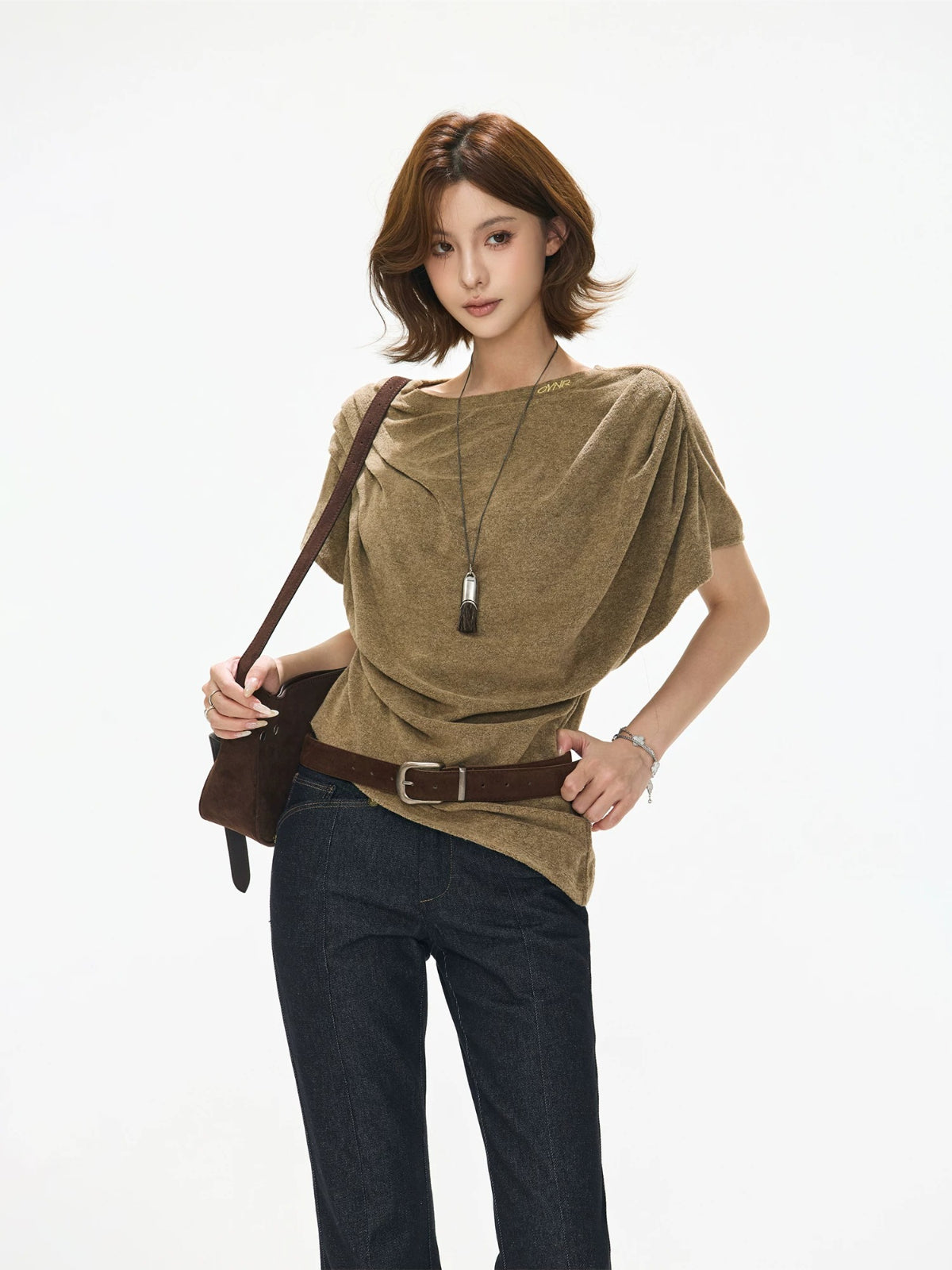 Draped Cowl Neck Batwing Wool Sweater