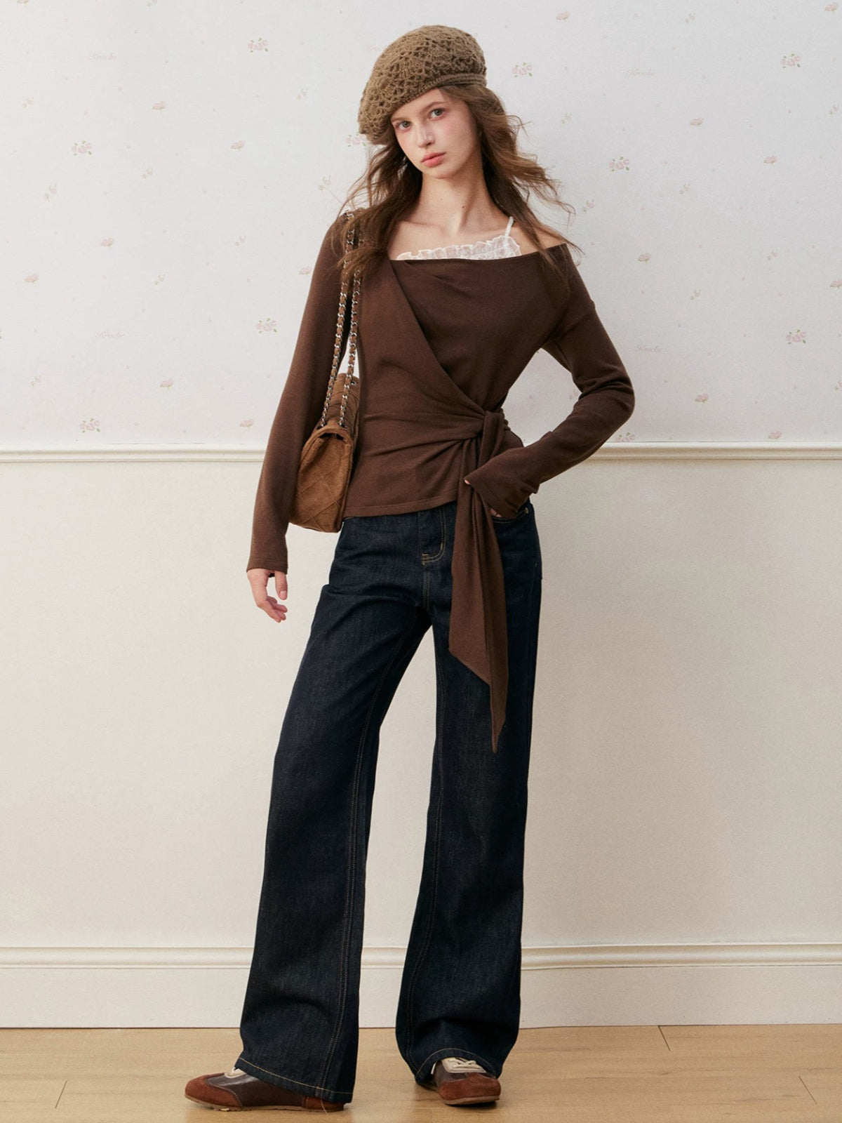 Lace Trim Twist Neck Top