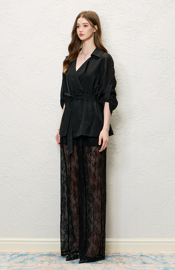 Black Tencel Linen Trench Coat