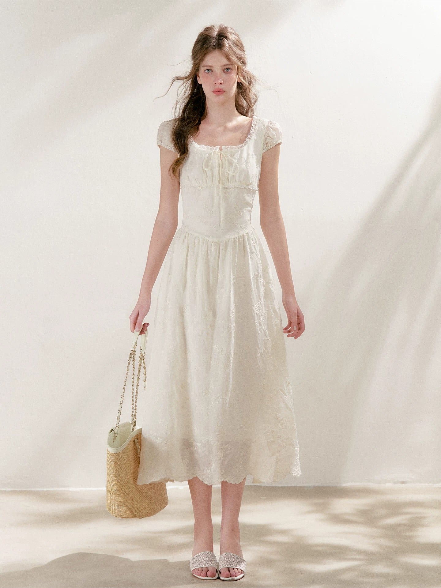 Embroidered Lace Midi Dress