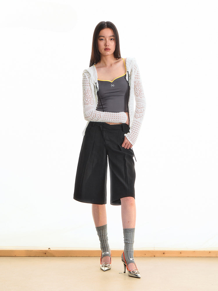 Black Low-Waist Bermuda Shorts