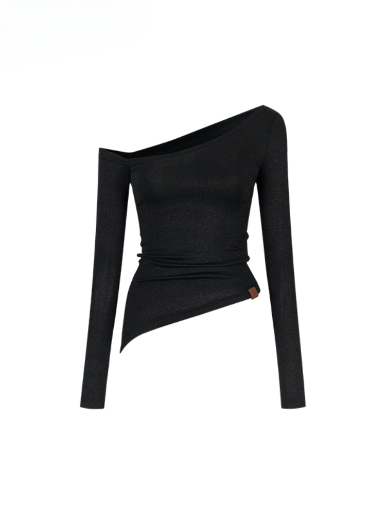 Shimmer Asymmetric Shoulder Irregular T-shirt