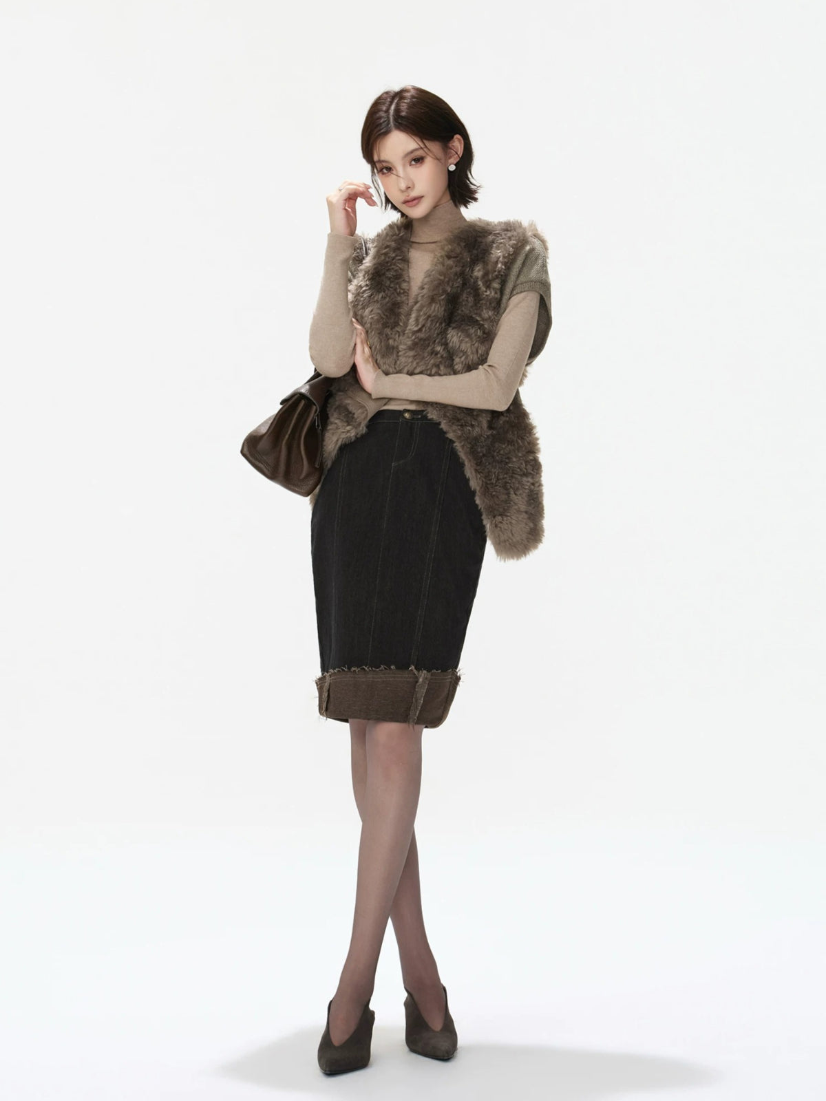 Asymmetric Lapel Curly Fleece Knit Vest