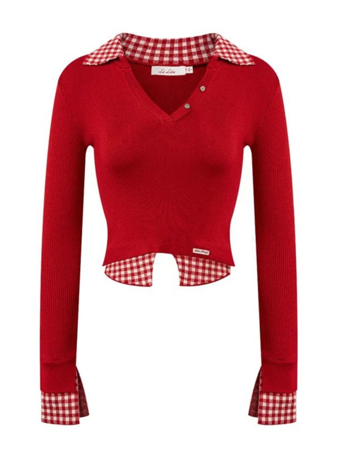 Gingham Layered Polo Knit Top