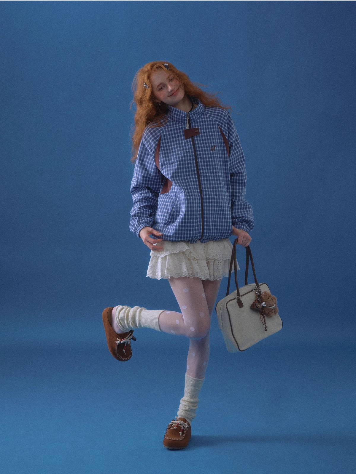 Plaid Contrast Windbreaker Jacket