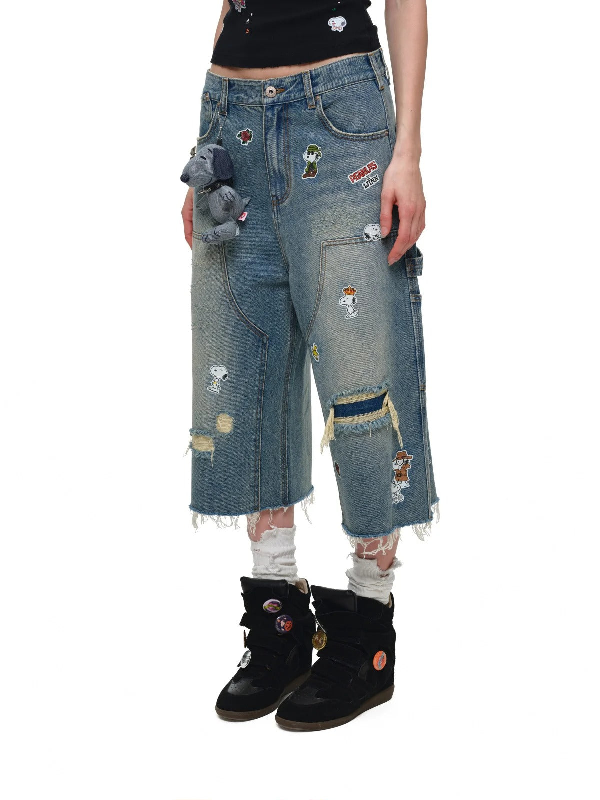 Sticker Print Crop Jeans