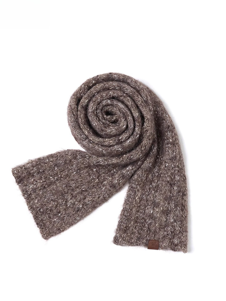 Fringed Off-shoulder Wool Sweater & Scarf Set