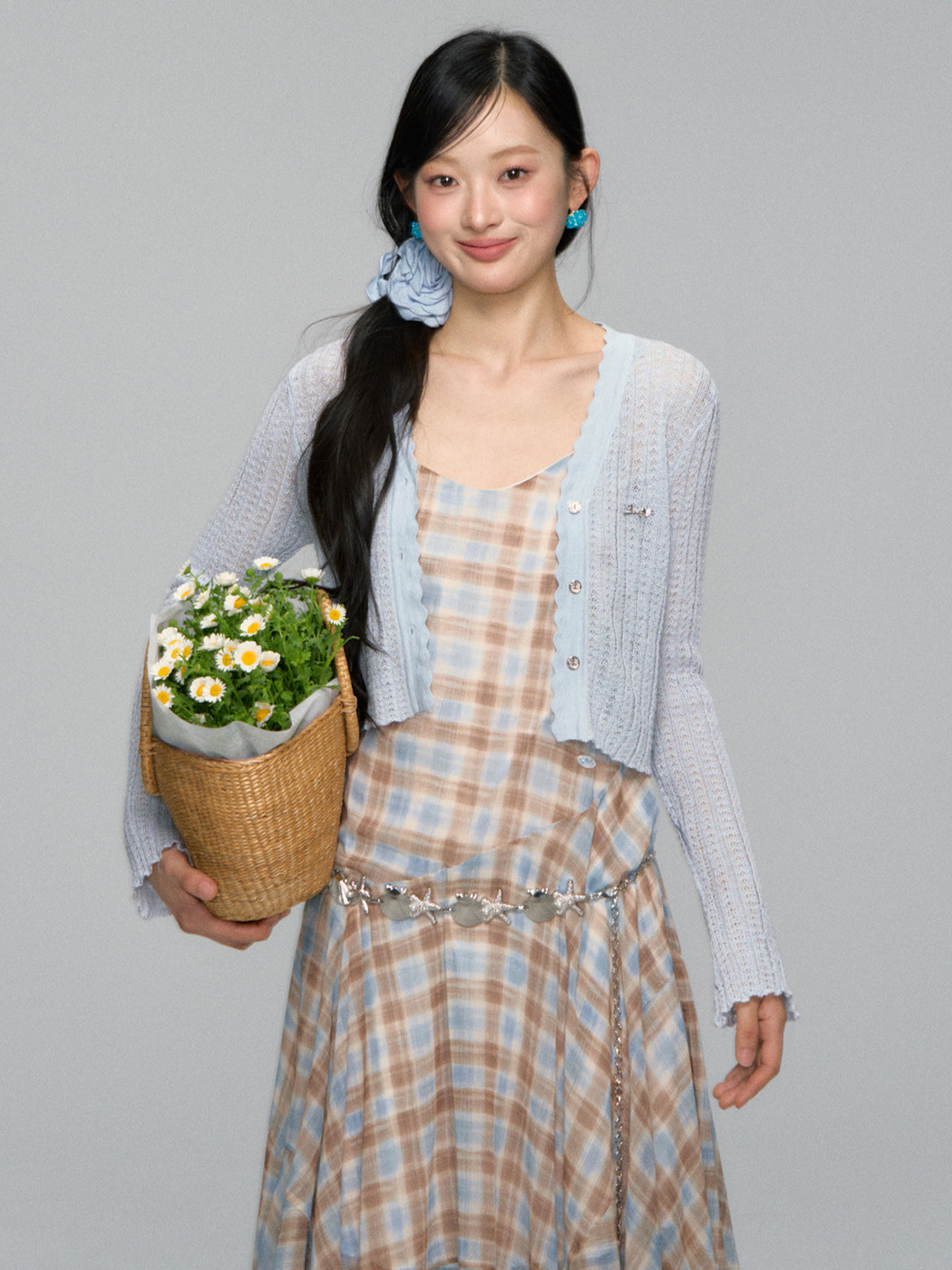 Plaid Ruffle Hem Midi Dress