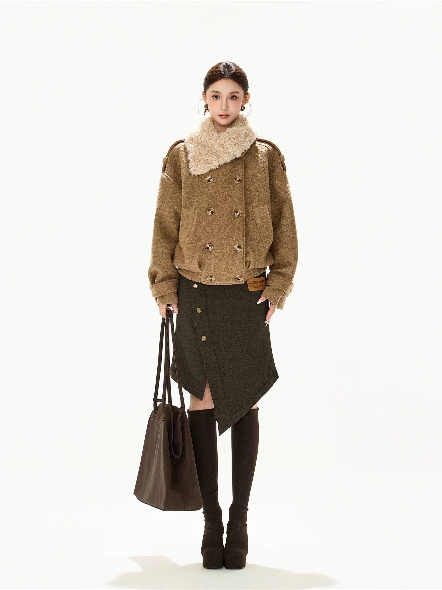 Asymmetric Fur Collar Coat