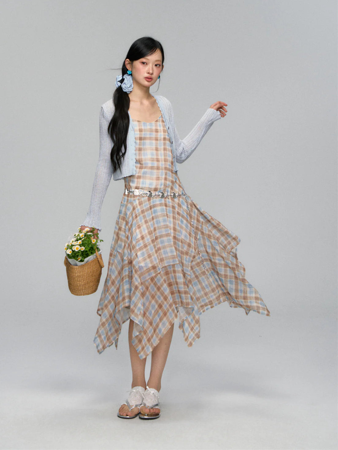 Plaid Ruffle Hem Midi Dress