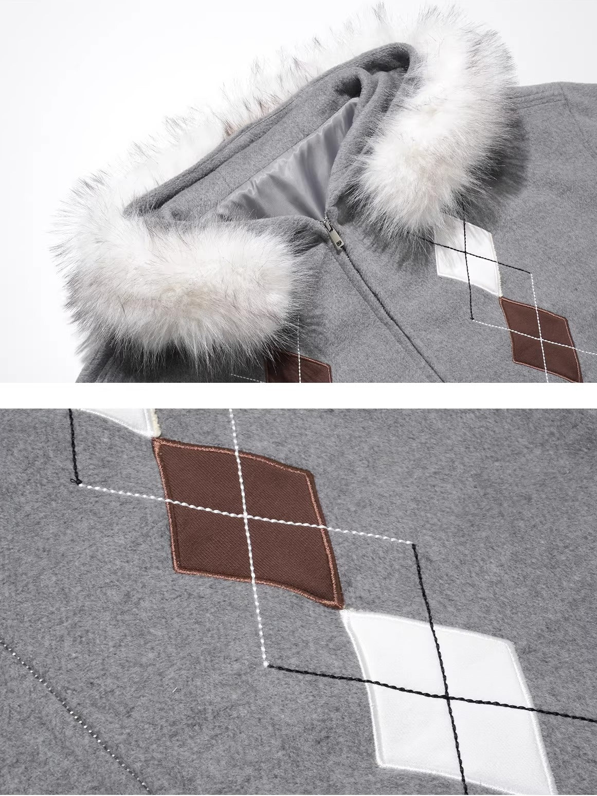 Argyle Patch Wool Hoodie Cardigan