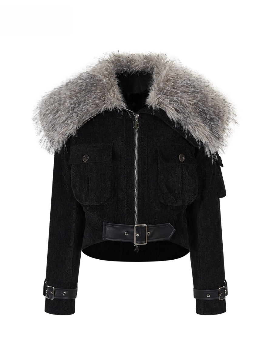 Leopard Print Oversized Fur Collar Thickened Coat