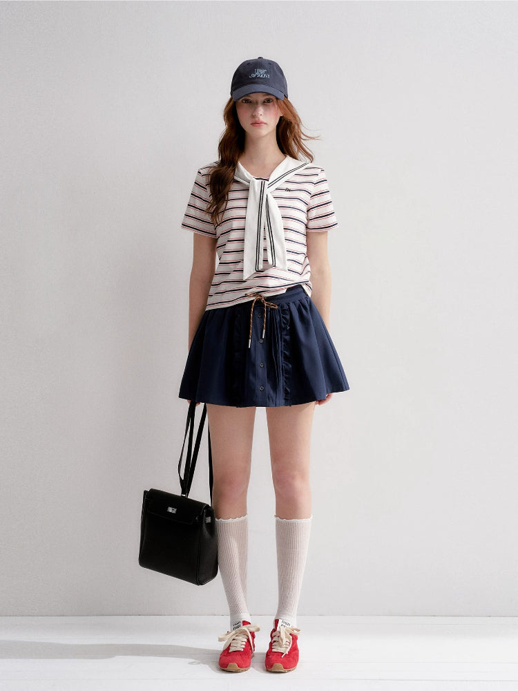 Pleated Ribbon Bow Skirt