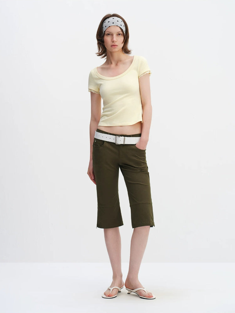 Lace Trim U-neck Tee