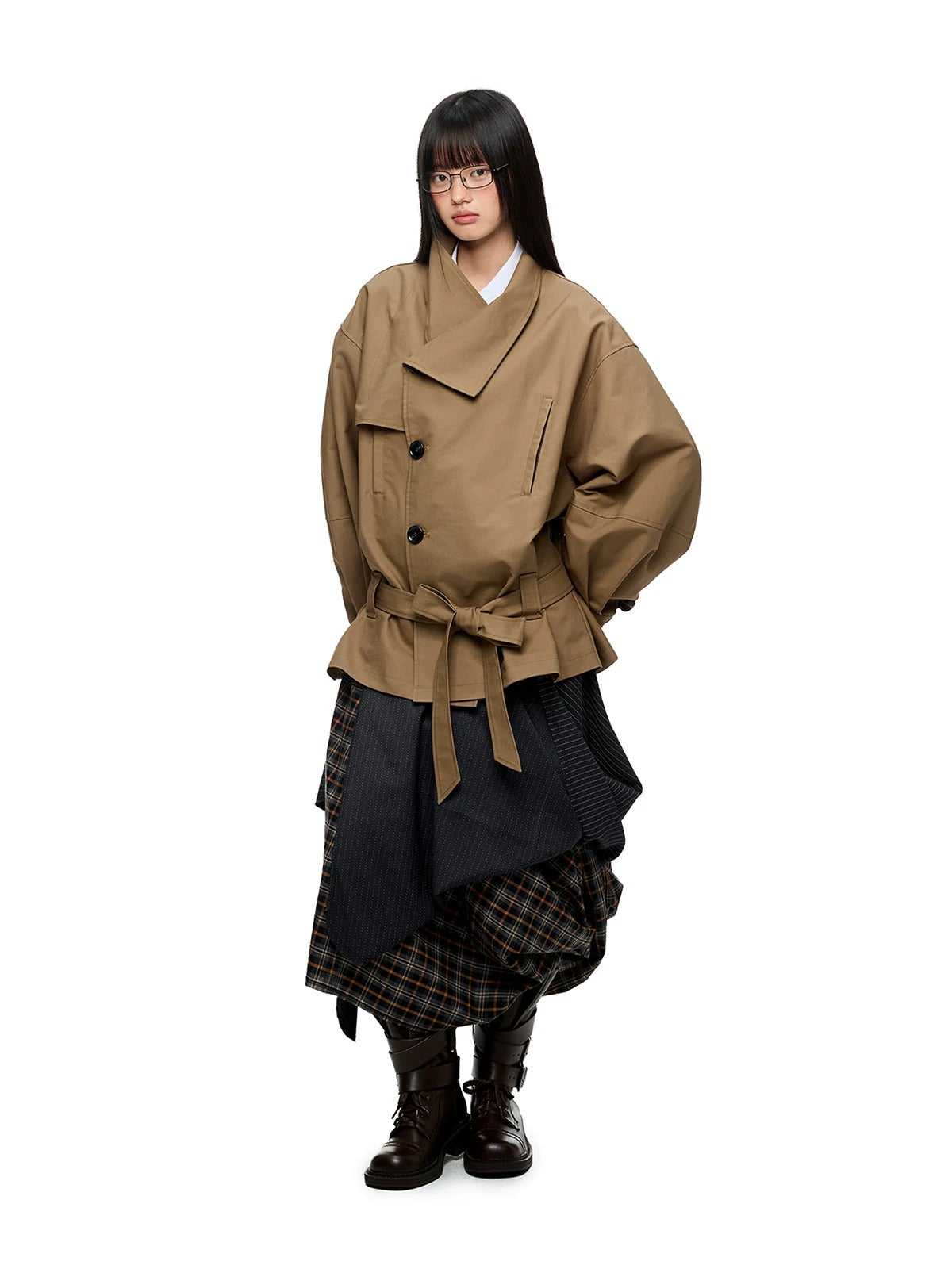 Irregular Plaid A-Line Midi Skirt