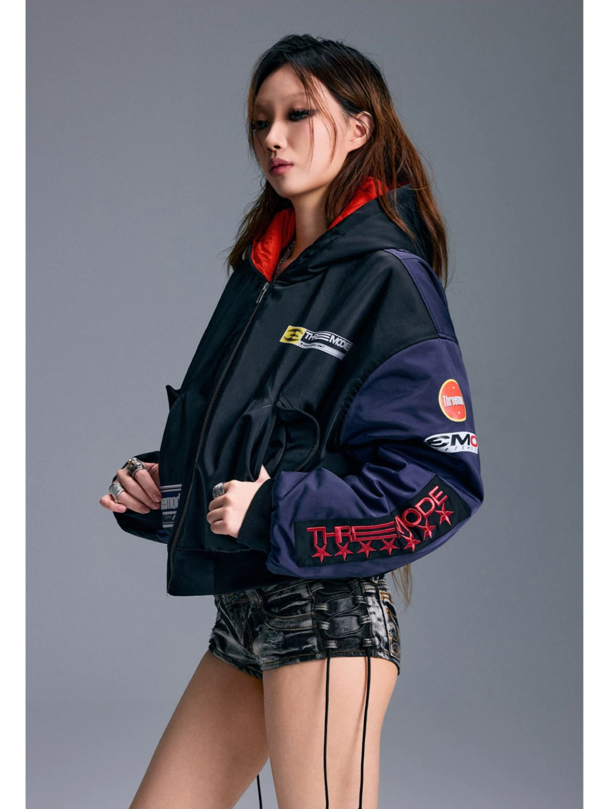 American Printed Hooded Short Jacket