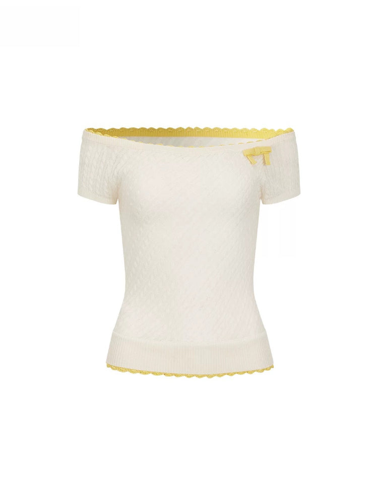 Acetate Wool Off-Shoulder T-shirt