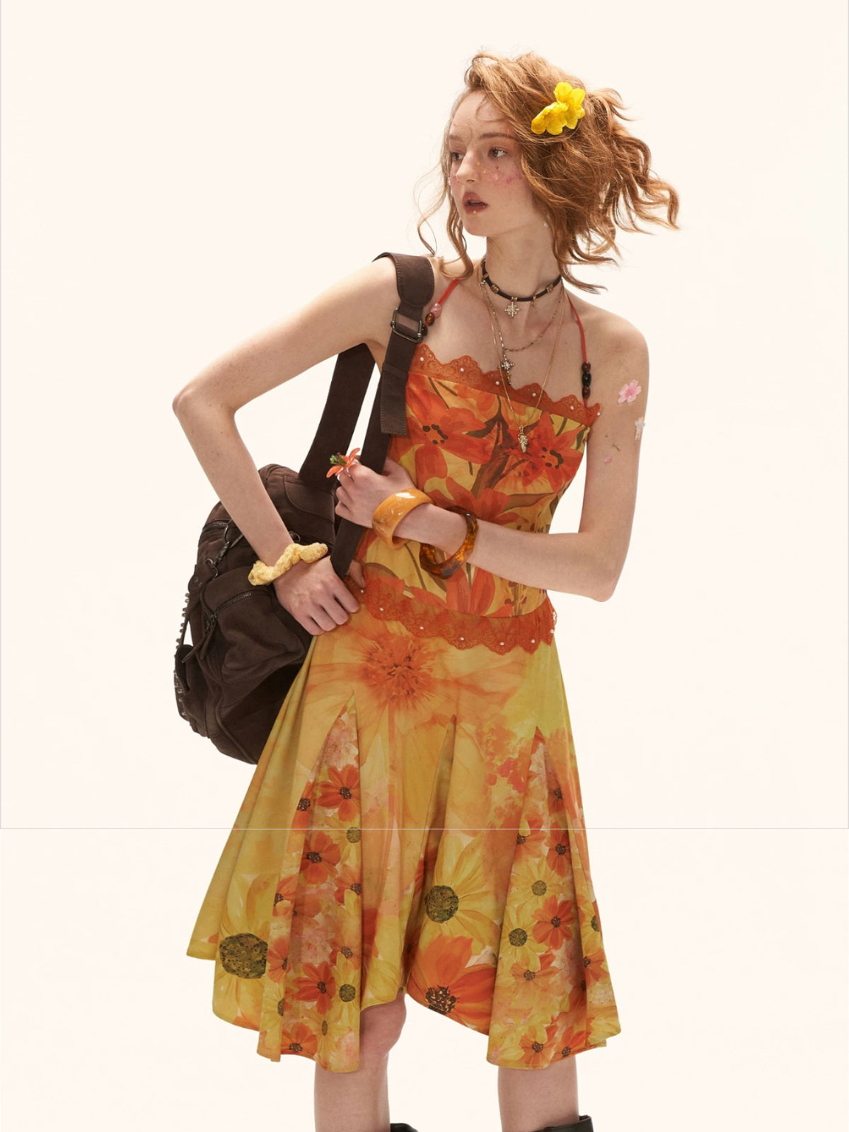 Sunset Floral Halter Midi Dress