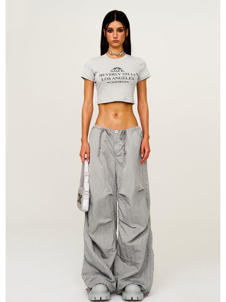 Drawstring Wide-Leg Cargo Workout Pants
