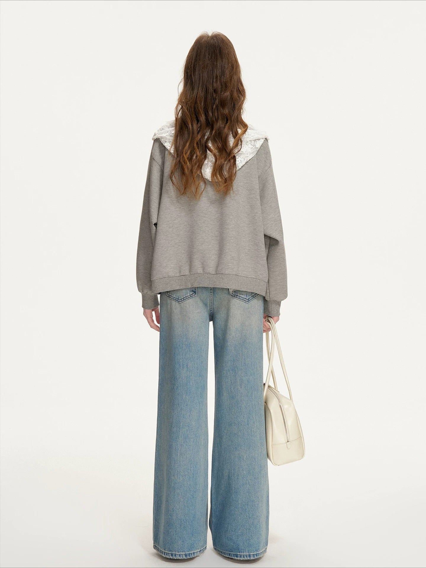 Denim Blue Lace Tie Wide-Leg Jeans
