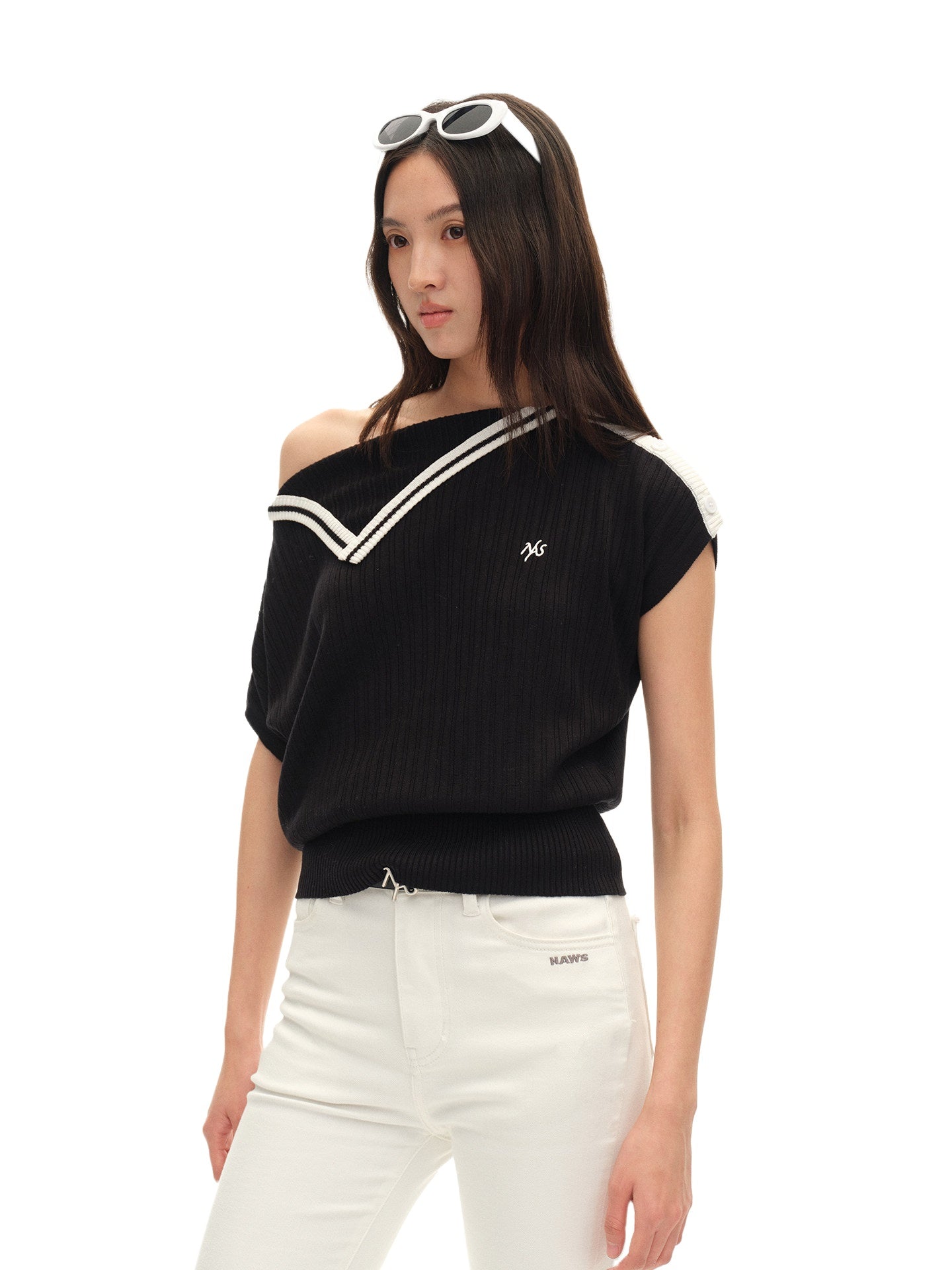 Black Contrast Asymmetric Tee