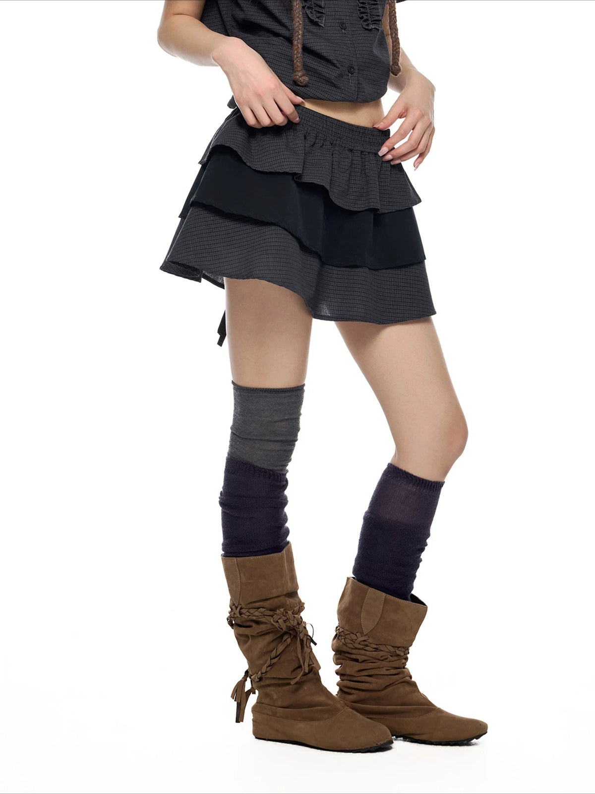 Plaid Ruffle Shirt Set