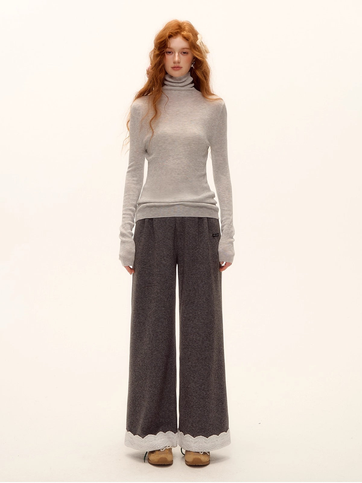 Wool Embroidered Trim Pants