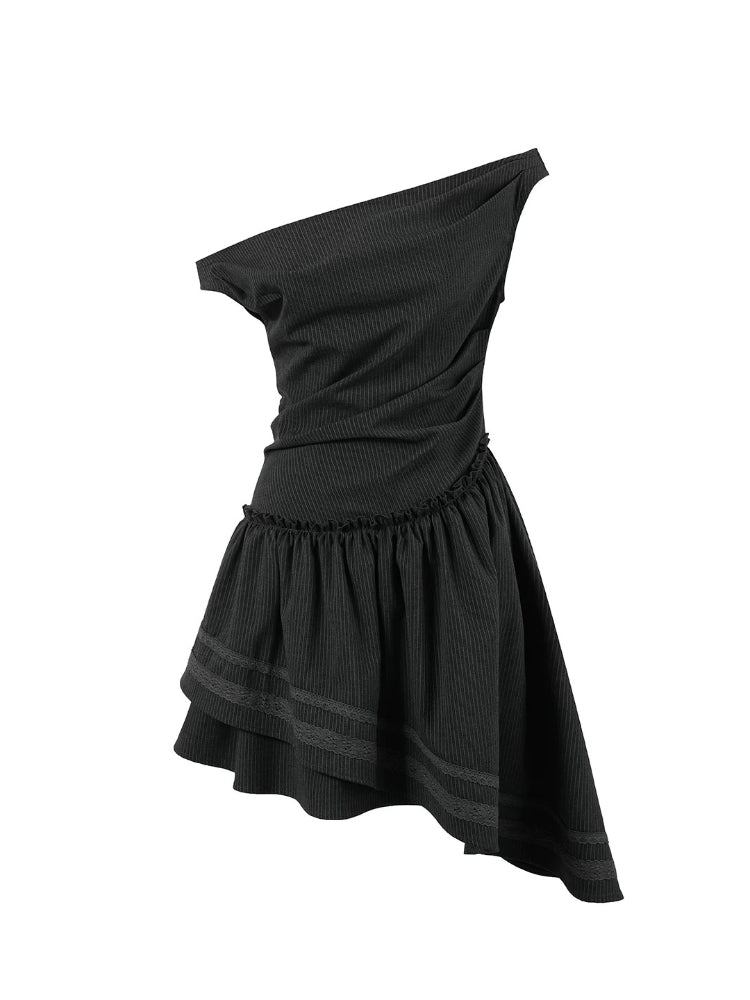Deep Gray Asymmetric Fitted Dress