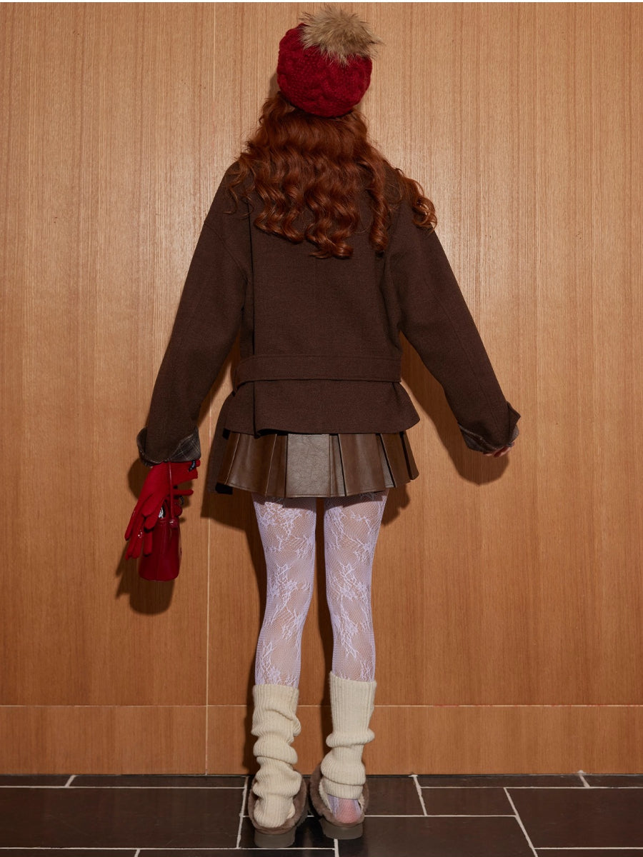 Plaid Panel Wool Cropped Jacket