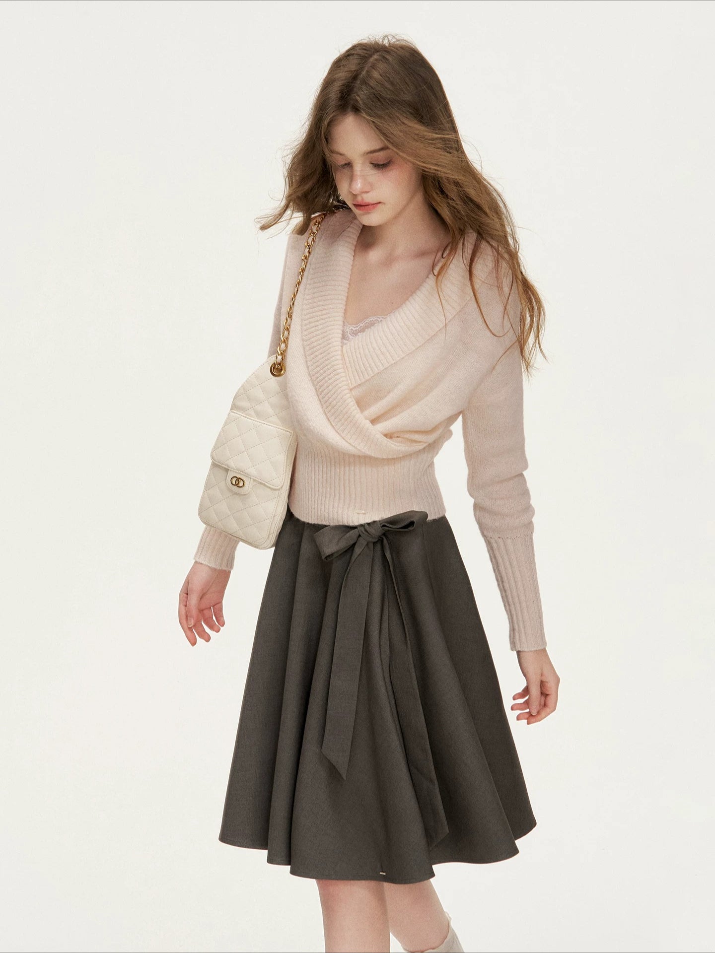 Gray Bow-Tie A-Line Skirt