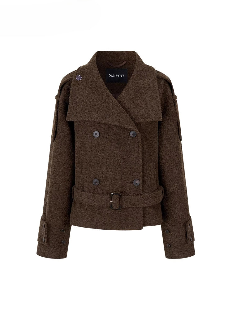 Contrast Double-Breasted Wool-Blend Coat