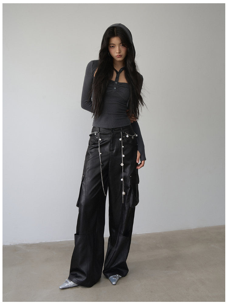 Hooded Hollow-out Long-sleeved T-shirt