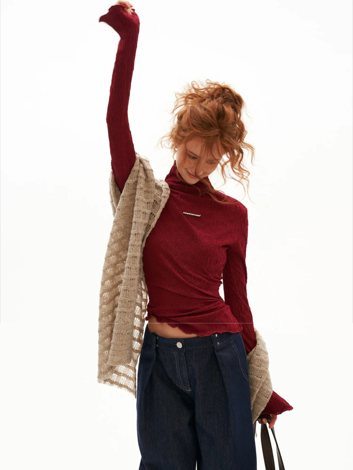 Mock Neck Lettuce-Edge Top