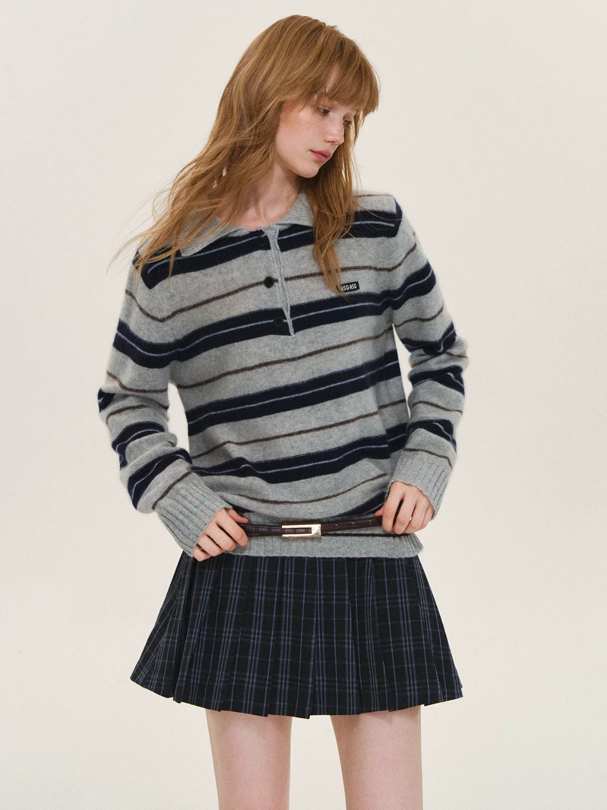 Vintage Striped Wool Polo Sweater